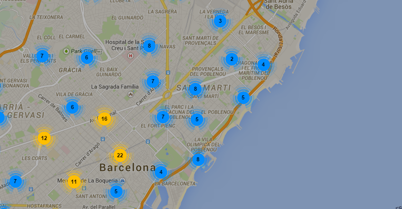 Barcelona – Mapa de las paradas oficiales de taxis