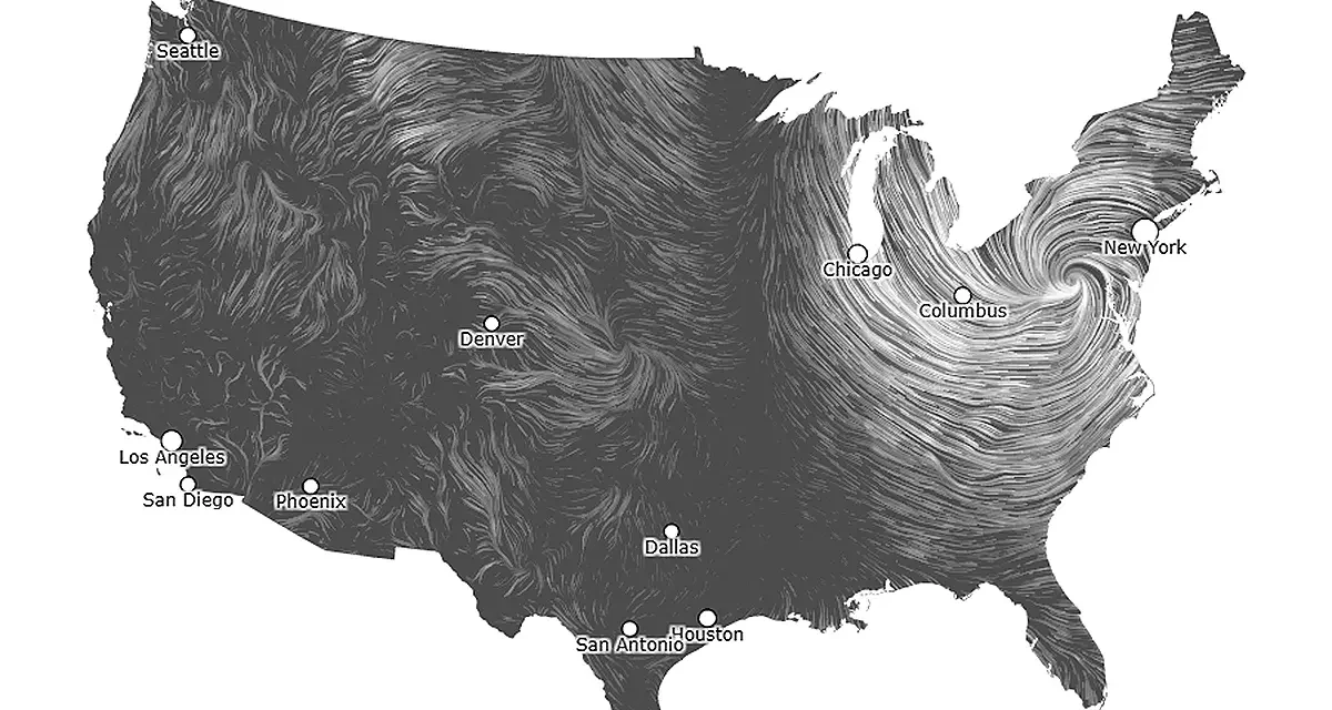 Mapa del viento en Estados Unidos en tiempo real